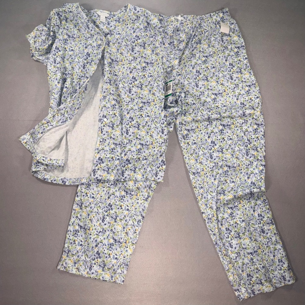 Charter Club Intimates Women Blue Floral Cotton Pajama Set Large NWT